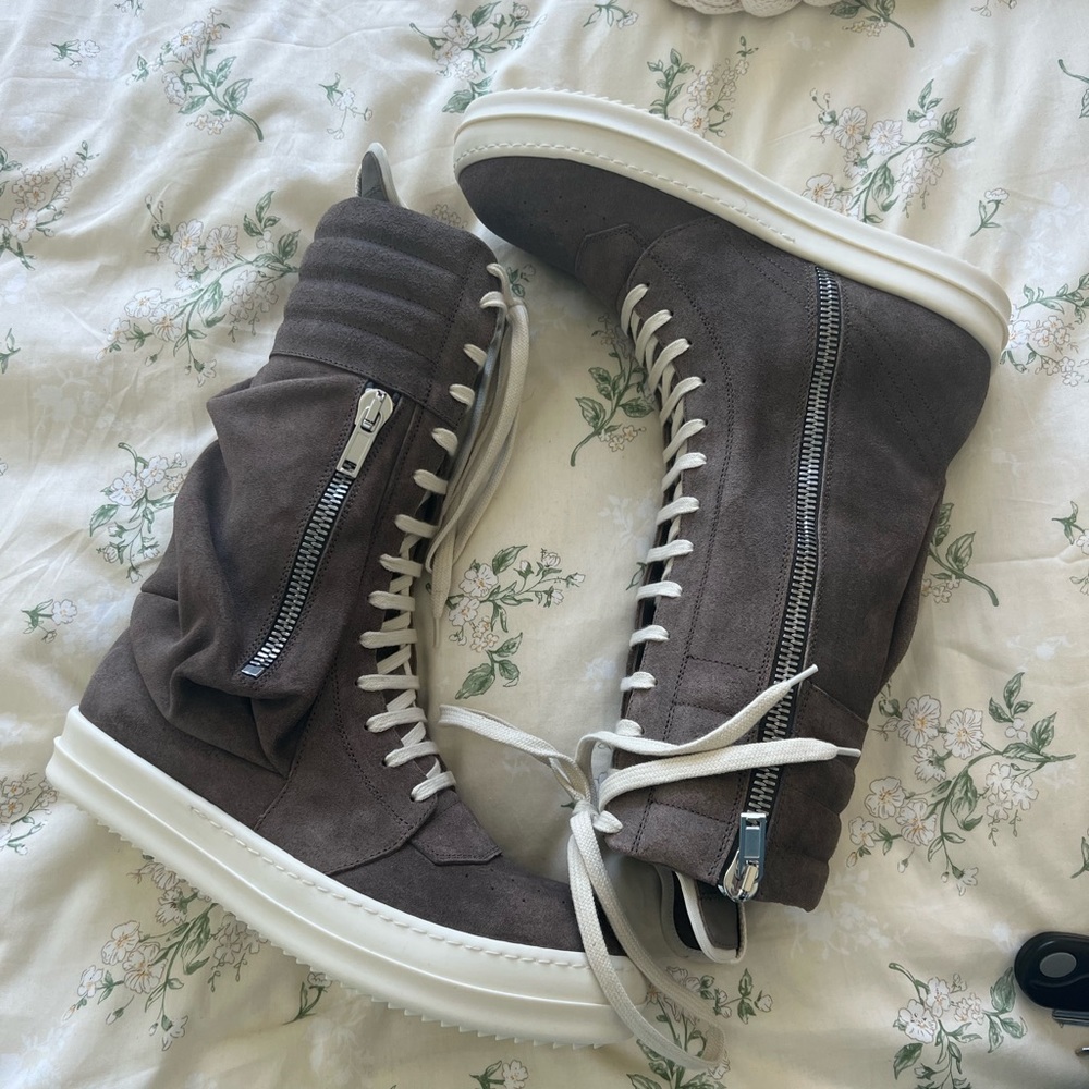 Rick Owens Cargo Basket Suede High Top Sneakers